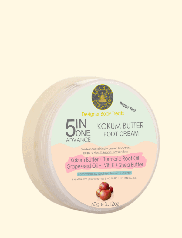 kokum butter crack repair and ultra hydrating foot cream with herbal essential oil (EO) for dry calloused flaky and inflamed feet.