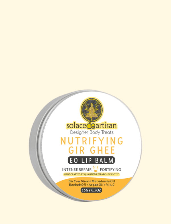 gir ghee intense repair and fortifying lip balm with vanilla essential oil (EO) to heal dry inflamed cracked skin, for men women and smokers.
